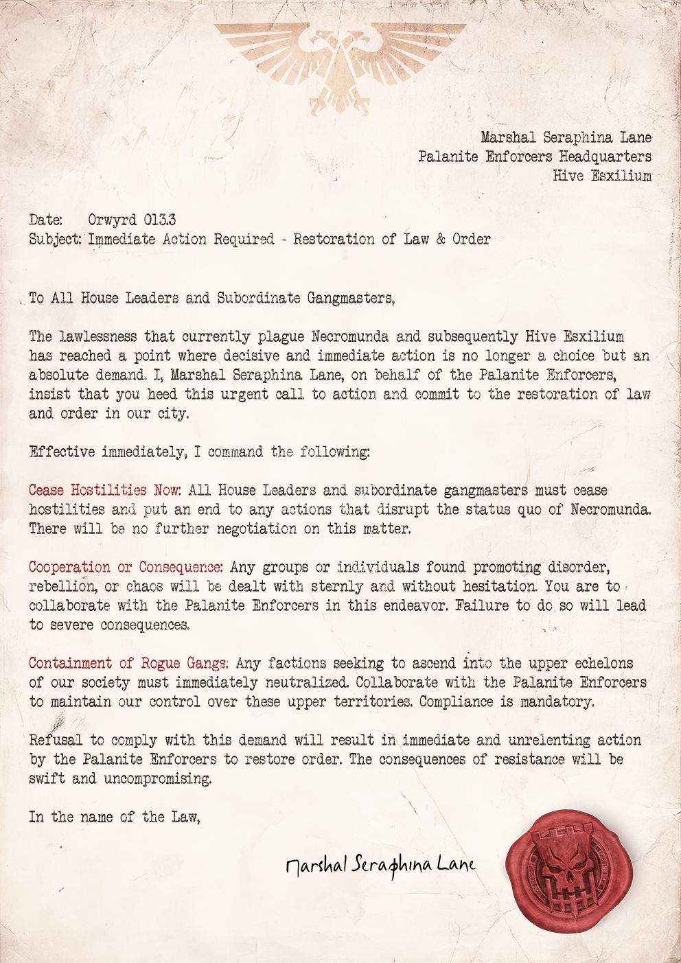 Crafting Immersive Campaigns in Necromunda: Start With a Template Letter!